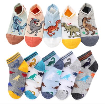 CHUNG Little Boys Thin Half-Mesh Low Cut Ankle Height Socks Summer 2-9Y Dinosaur, 10pk NJ-012,7-9Y