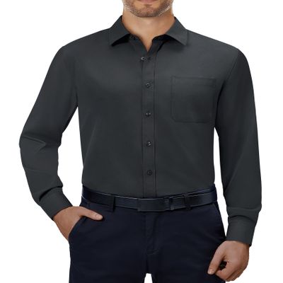 Alimens & Gentle Mens Dress Shirts 4-Way Stretch Long Sleeve Collared Casual Solid Wedding Dating Button Down Shirt Carbon Grey