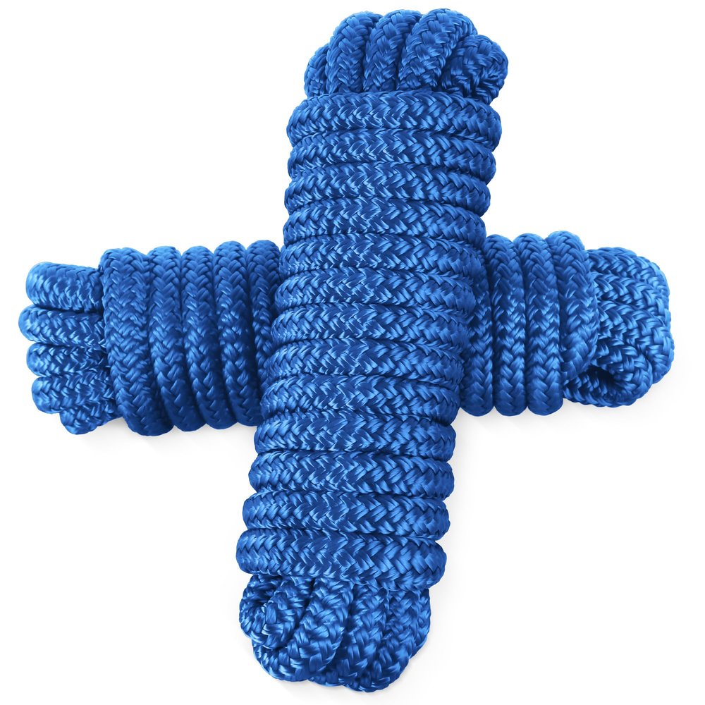 AOLEBA Boat Dock Lines 3/8'' x 15' Dock Line for Boats, Double Braided Nylon Boat Rope, Boat Lines for Docking with Loop, Mooring Lines Marine Rope Set - 2 Pack (Blue)