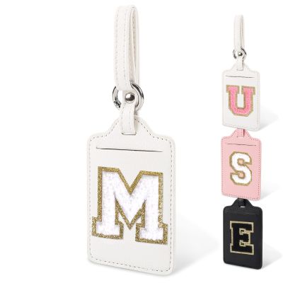 Personalized Initial Luggage Tags for Suitcases, Cute PU Leather Travel Letter Luggage Tags,Suitcase Identifier Name Baggage Tag,Bag Tags for Men Women Kids Luggage Handbags Schoolbags(White-White M)