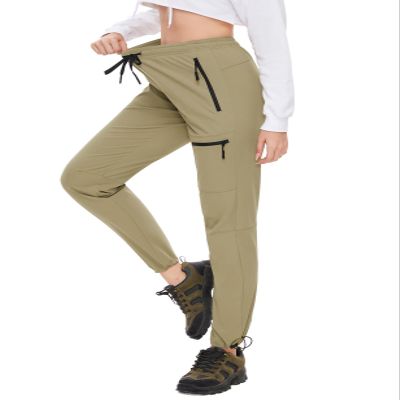 SEVEGO Womens Hiking Pants Tall Inseam 34" Athletic Cargo Pants Lightweight 4 Zipper Pockets Water Resistant Elastic Waist, Khaki, XXL