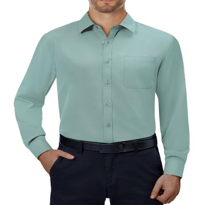 Alimens & Gentle Mens Dress Shirts 4-Way Stretch Long Sleeve Collared Casual Solid Wedding Dating Button Down Shirt Sage Green