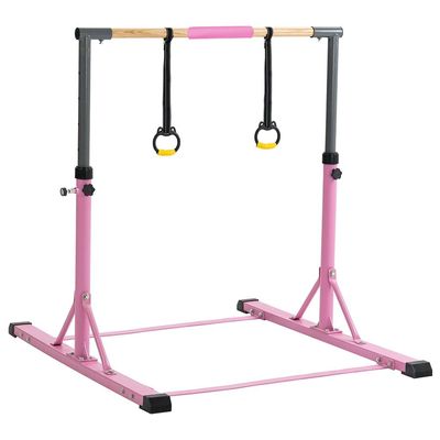 KAMNIK Gymnastics Training Bar 4ft Long Base Gymnastic bar for Kids with Height Adjustable 35.4"-59" No Wobble Gymnastics Bar Home Gym Equipment,Ideal for Indoor and Home Training,300lbs Weight Capaci