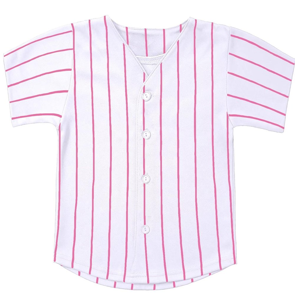 babyhealthy Kids Baseball Jersey Pink Striped Button Down Shirt Hip Hop Hipster Personalized Sport T Shirts Tops for Boys