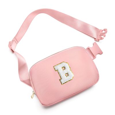 Gitus Birthday Gifts for 8 9 10 11 12 13 Year Old Girls Personalized Fanny Pack Crossbody Bags with Initial Letter Patch Belt Bag for Teen Girls Cute Trendy Stuff Travel Essentials (LightPink-B)