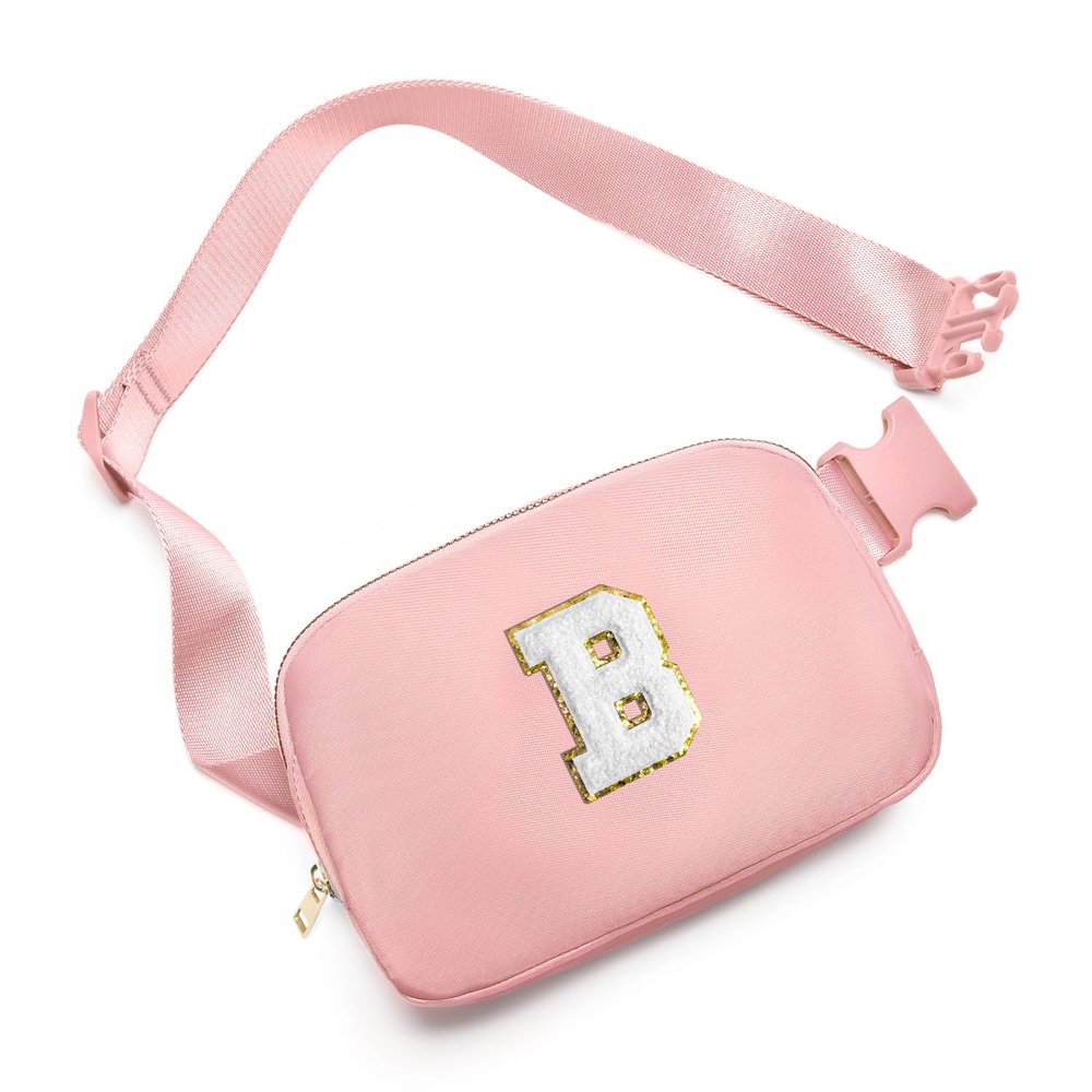 Gitus Birthday Gifts for 8 9 10 11 12 13 Year Old Girls Personalized Fanny Pack Crossbody Bags with Initial Letter Patch Belt Bag for Teen Girls Cute Trendy Stuff Travel Essentials (LightPink-B)