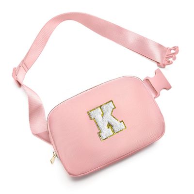 Gitus Birthday Gifts for 8 9 10 11 12 13 Year Old Girls Personalized Fanny Pack Crossbody Bags with Initial Letter Patch Belt Bag for Teen Girls Cute Trendy Stuff Travel Essentials (LightPink-K)