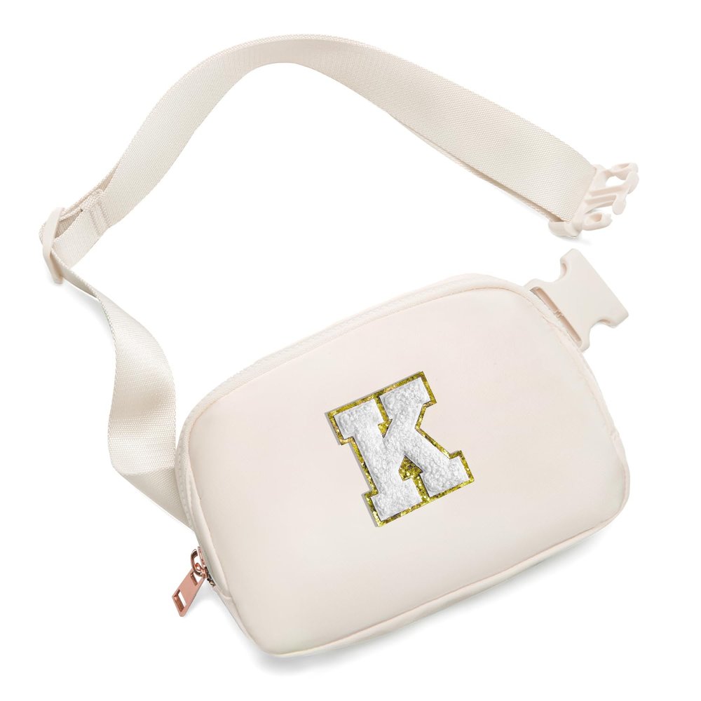 Gitus Birthday Gifts for 8 9 10 11 12 13 Year Old Girls Personalized Fanny Pack Crossbody Bags with Initial Letter Patch Belt Bag for Teen Girls Cute Trendy Stuff Travel Essentials (Ivory-K)
