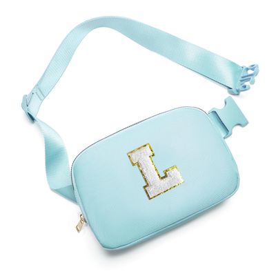 Gitus Birthday Gifts for 8 9 10 11 12 13 Year Old Girls Personalized Fanny Pack Crossbody Bags with Initial Letter Patch Belt Bag for Teen Girls Cute Trendy Stuff Travel Essentials (Icingblue-L)