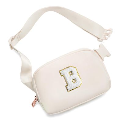 Gitus Birthday Gifts for 8 9 10 11 12 13 Year Old Girls Personalized Fanny Pack Crossbody Bags with Initial Letter Patch Belt Bag for Teen Girls Cute Trendy Stuff Travel Essentials (Ivory-B)