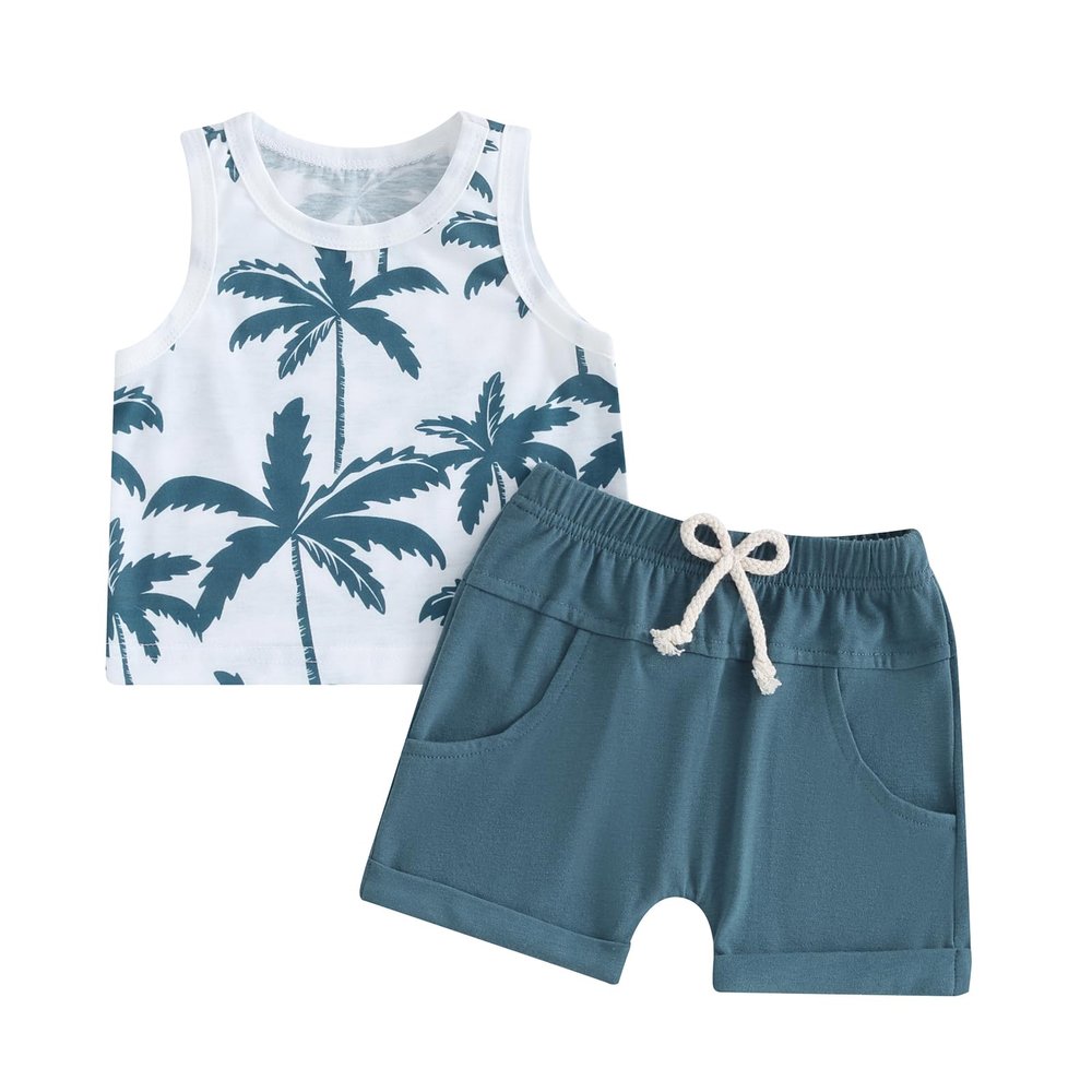 DuAnyozu Infant Toddler Baby Boys Clothes Summer Sleeveless Tank Tops Tropical Tee Shirts and Shorts Outfit Clothing Sets (Blue, 2-3T)