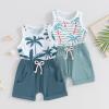 DuAnyozu Infant Toddler Baby Boys Clothes Summer Sleeveless Tank Tops Tropical Tee Shirts and Shorts Outfit Clothing Sets (Blue, 2-3T) view 2