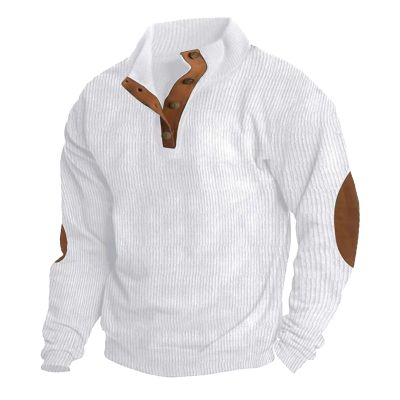 Alalaso Men's Corduroy Shirts Casual Lapel Collar Button Up Pullover Mock Neck Long Sleeve Sweaters Casual Polo Sweatshirts