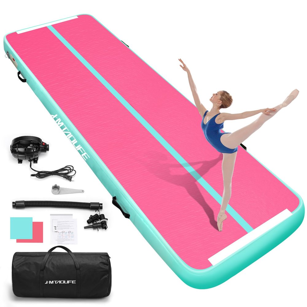 HMTAOLIFE Inflatable Air Gymnastics Mat Tumble Track, 6.6/10/13/16/20ft Tumbling Mat Air Tumbling Track, Air Training Mat with Air Pump for Home/Water Fun/Gym/Yoga/Training/Cheerleading
