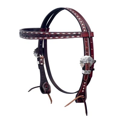 BLACK HOOF | Pink | Turquoise | White |Floral Tooled American Leather Browband Headstall with Buckstitch Design | Barrel Racing