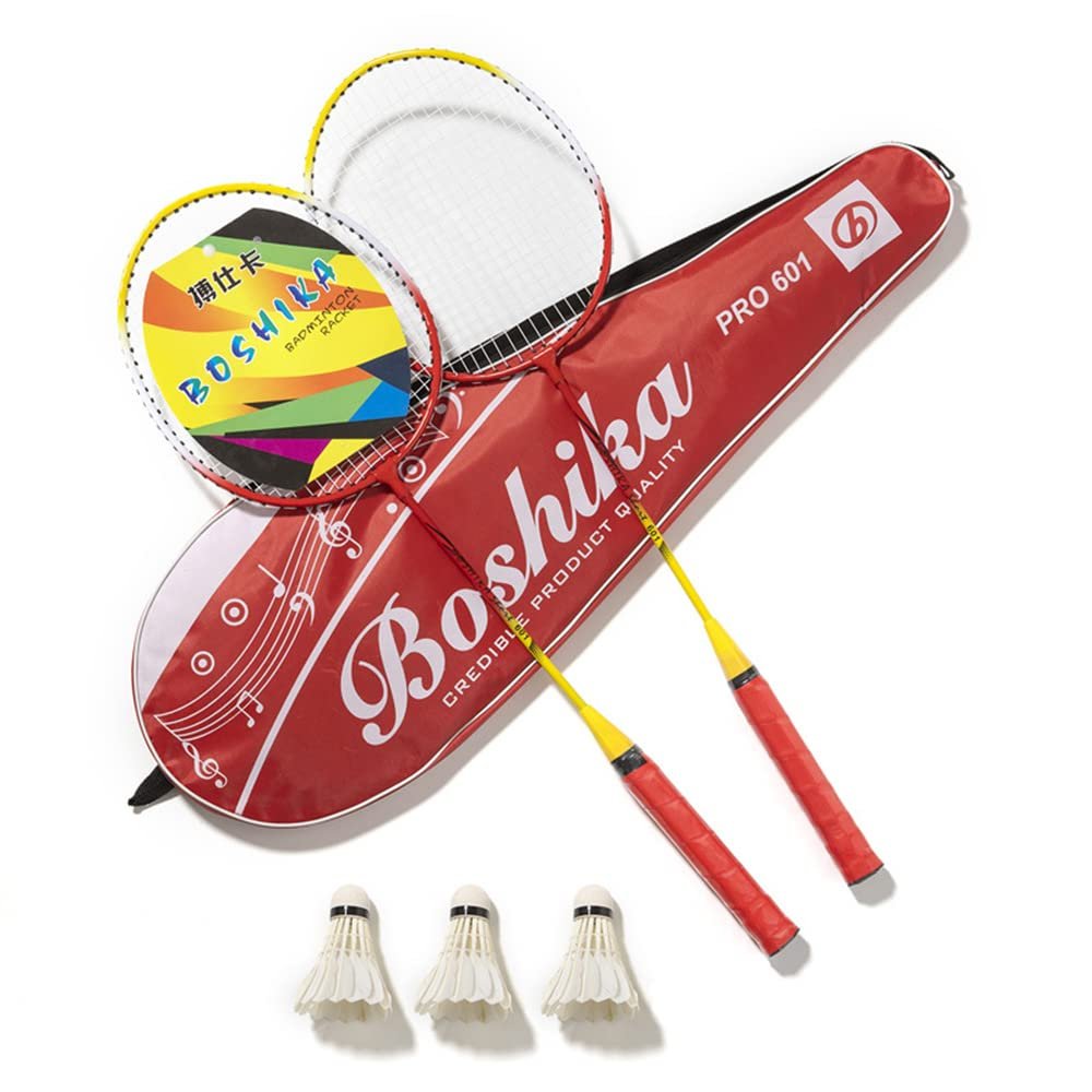 JOSWAY Badminton Racquets Set with 2 Ferroalloy Rackets and 3 Shuttlecock Balls - Rainproof Carrying Bag Included (Red)