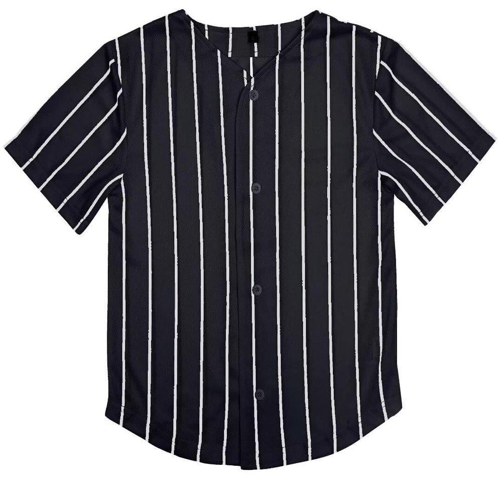Kids Baseball Jersey Toddler Jersey Button Down Shirt Blank Plain Hip Hop Tees for Boy Girl Black/White Stripe