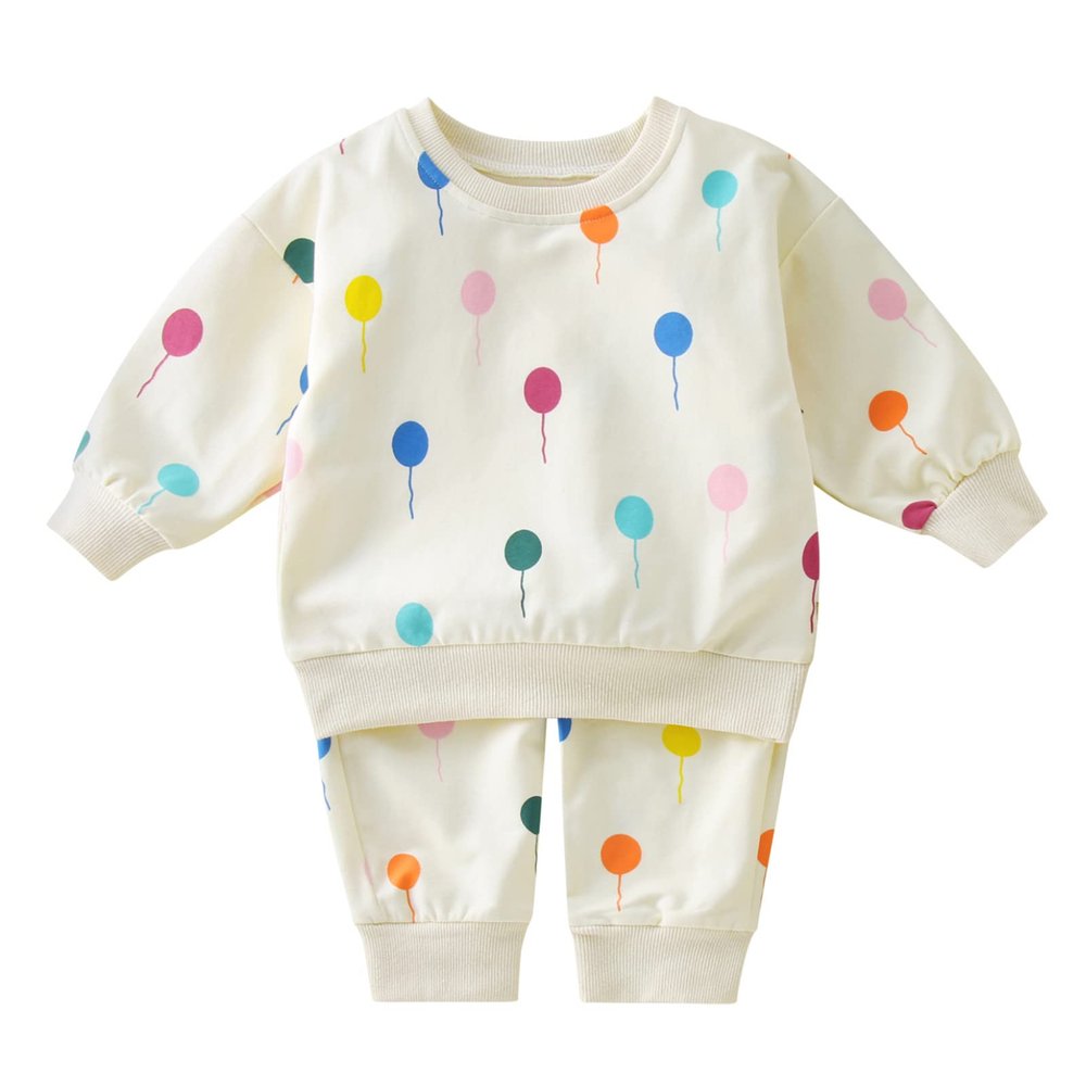 2PCS Colorful Toddler Balloons Sweatshirt Girls + Sports Clothes Kids Tracksuit Pants Wear Baby Boys (Beige, 0-6 Months)