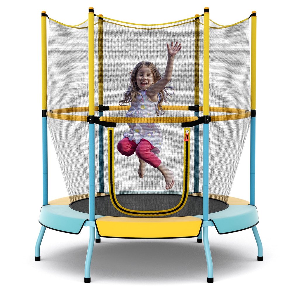 GYMAX Toddler Trampoline, 48 ASTM Approved Indoor Rebounder with All Round Enclosure Net & Large U-Shape Access, Seamless Small Kids Trampoline for Outdoor, Backyard, Gift for Boys Girls (Yellow)