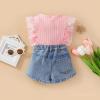 Children's Clothing Summer Girls Suit Foreign Girl New Mesh Lace Top Embroidered Denim Shorts Girl (Pink, 5-6 Years) view 2