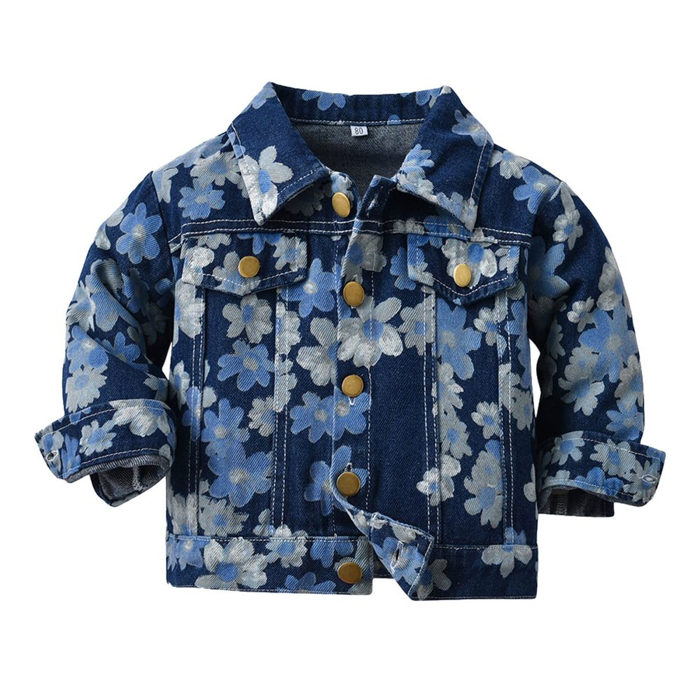 AMIMOJY Christmas Deals Clearance Toddler Boys Girls Windproof Floral Prints Denim Coat Jacket Kids Warm Outerwear Jacket Warm Jacket Prime Big Deal Kids