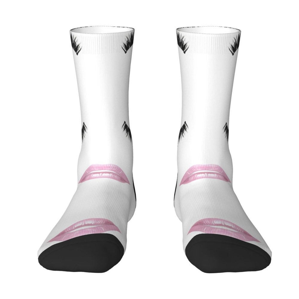 SSIMOO Eyelash Lip White Unisex Sports Socks,Comfortable Casual Socks,For Active Lifestyle & Everyday Wear