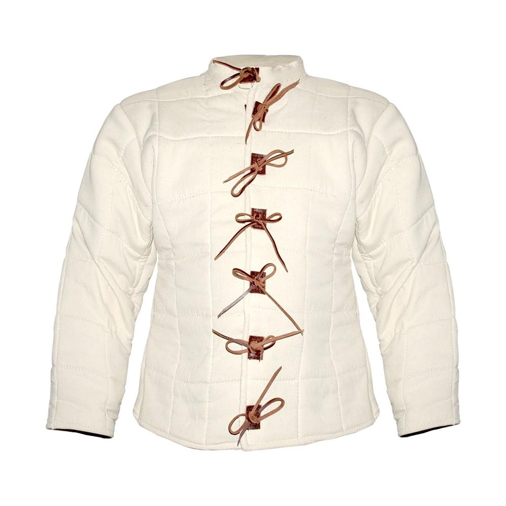 Medieval White Gambeson Thick Padded Cotton Rennaissance for SCA LARP MADE BY MEDIEVAL KNIGHTS (Small)