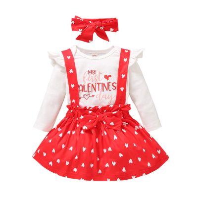EnJoCho Spring Party Newborn Bodysuits for 0 to 18 Months Girls Hearts Outfits Valentine's Day Infant Skirt (Red, 6-9 Months)