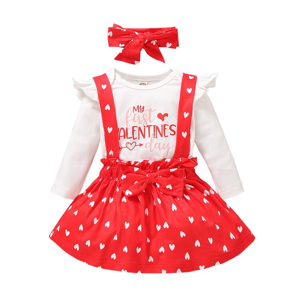 EnJoCho Spring Party Newborn Bodysuits for 0 to 18 Months Girls Hearts Outfits Valentine's Day Infant Skirt (Red, 6-9 Months)
