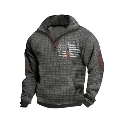 1/4 Zip Stand Collar Long Sleeve Sweatshirts for Men Casual Pullover Quilted Sweatshirts Shirts Workout Tops with Elbow