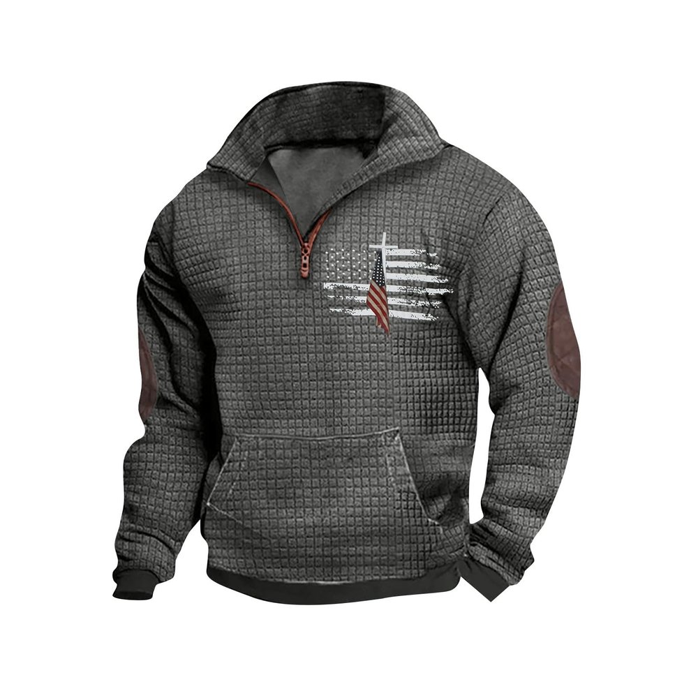 1/4 Zip Stand Collar Long Sleeve Sweatshirts for Men Casual Pullover Quilted Sweatshirts Shirts Workout Tops with Elbow