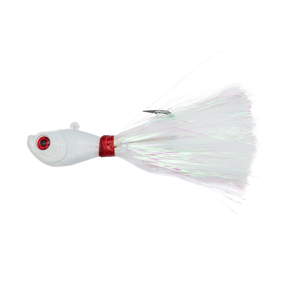 Intent Tackle Mylar Series Bucktail Jig Saltwater Fishing Lure, Fishing Jigs, Saltwater Jigs, Super Sharp Mustad Hooks, Fluke Fishing Lures (White, 6 oz)