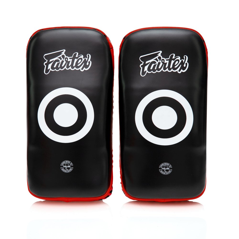 Fairtex Curved MMA Muay Thai Pads for Punching, Blocking, Kicking,Punch, Hitting |Light Weight & Shock Absorbent Boxing Mitts | Extra Padding for Sparring - Black/Red (Extra Long, Pair)