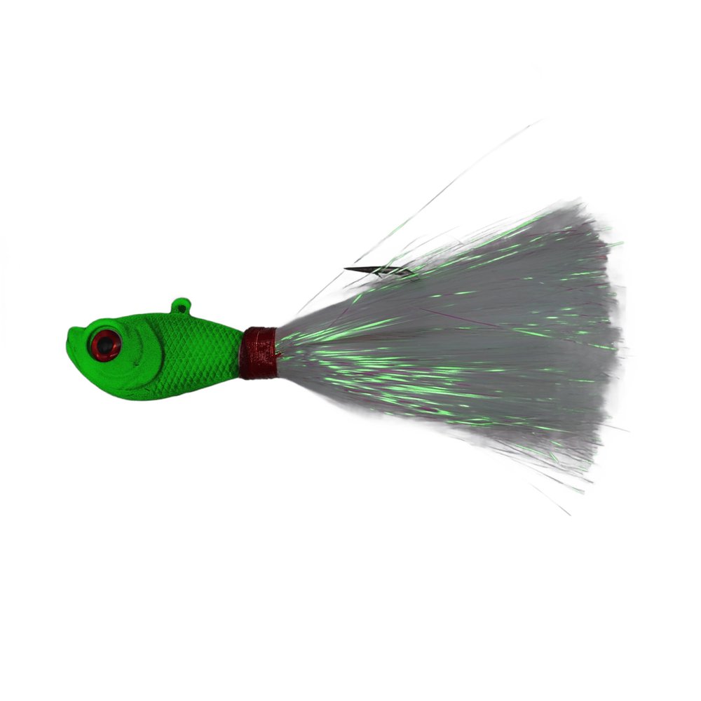 Intent Tackle Mylar Series Bucktail Jig Saltwater Fishing Lure, Fishing Jigs, Saltwater Jigs, Super Sharp Mustad Hooks, Fluke Fishing Lures (Glow, 3 oz)