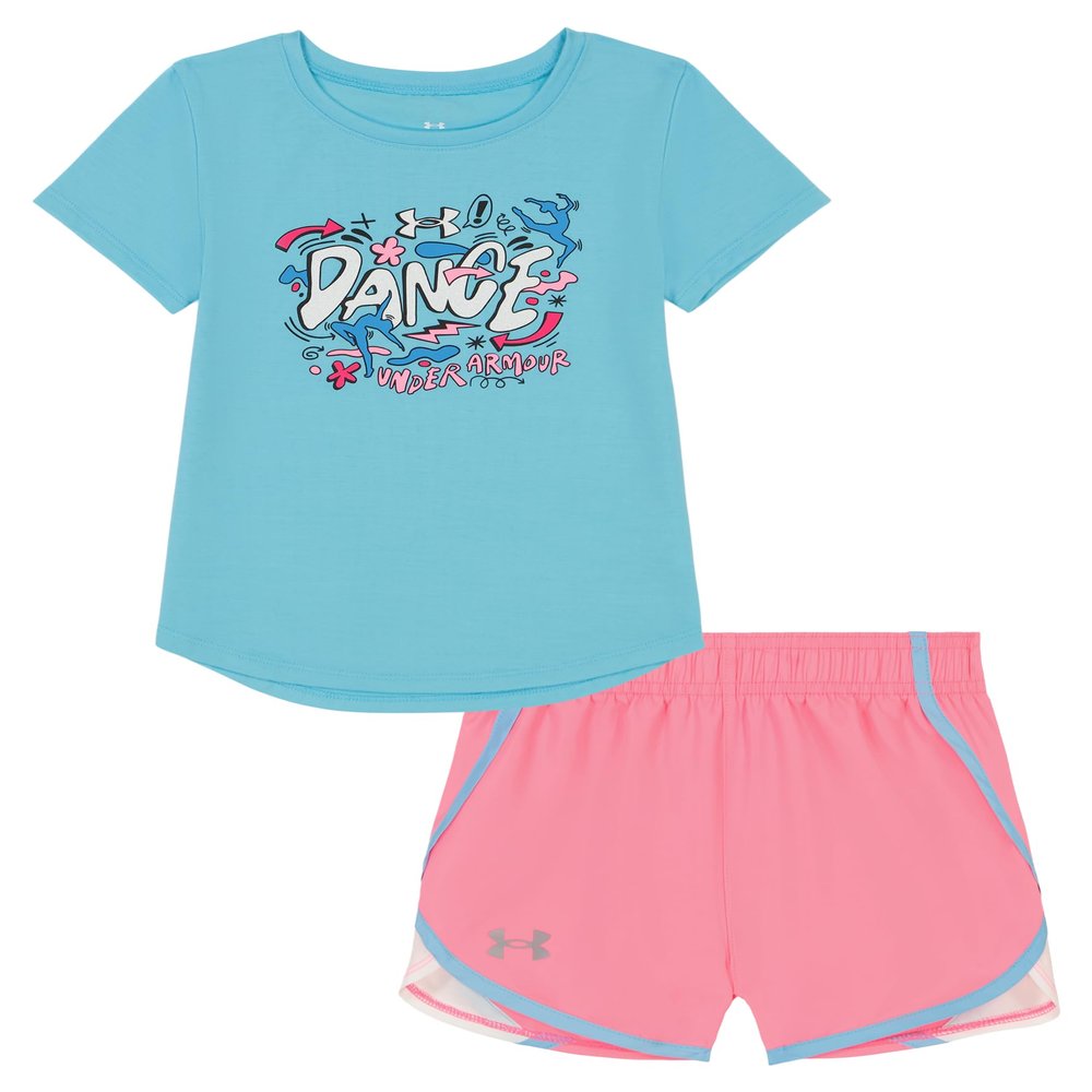 Under Armour Baby Girls' 2-piece Short Sleeve Tee and Shorts Set, Lightweight and Comfortable, Sky Dance Blue, 3/6M