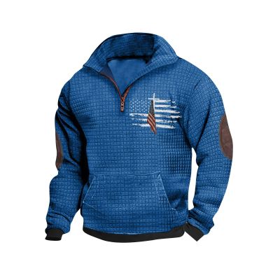 1/4 Zip Stand Collar Long Sleeve Sweatshirts for Men Casual Pullover Quilted Sweatshirts Shirts Workout Tops with Elbow