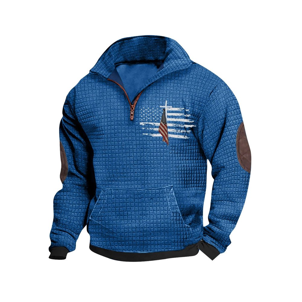 1/4 Zip Stand Collar Long Sleeve Sweatshirts for Men Casual Pullover Quilted Sweatshirts Shirts Workout Tops with Elbow
