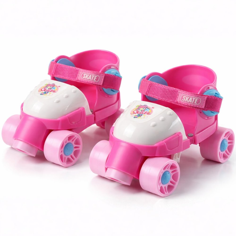 Adjustable Easy Training Inline Rollerskates - Beginner-Friendly Quad-Style 4 Wheel Inline Roller Skates Training for Kids, Toddler, and Children (Pink)