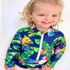 MERSARIPHY Baby Girl One-Piece Swimsuit Rash Guard Toddler Infant Zipper Long Sleeve Swimwear+Hat Bathing Suit Swimwear (Blue Leaves B, 12-18 Months) view 2