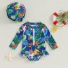 MERSARIPHY Baby Girl One-Piece Swimsuit Rash Guard Toddler Infant Zipper Long Sleeve Swimwear+Hat Bathing Suit Swimwear (Blue Leaves B, 12-18 Months) view 3