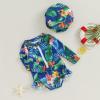 MERSARIPHY Baby Girl One-Piece Swimsuit Rash Guard Toddler Infant Zipper Long Sleeve Swimwear+Hat Bathing Suit Swimwear (Blue Leaves B, 12-18 Months) view 4