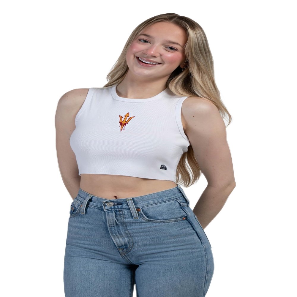 Hype & Vice Cut-Off Tank for Women (Medium) - Arizona State University Top for Women, Cropped Fit Tank, College Shirts for Game Days - White