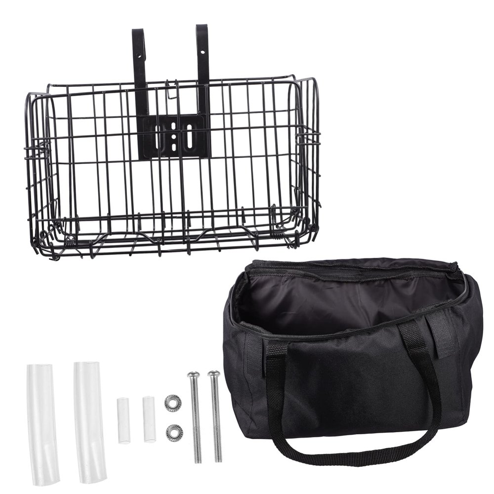 2pcs Detachable Mountain Bike Front Basket with Capacity Canvas Bag Convenient Folding Bicycle Storage for Groceries School Supplies and More