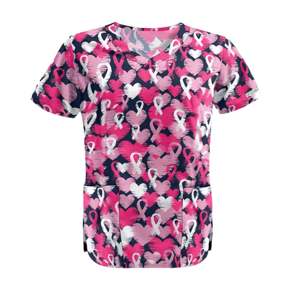Womens Plus Size Scrub Tops Scrub Tops Women Print Nurse Uniforms for Women Short Sleeve V-Neck Tops with Pockets