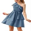 Danna Belle Ruffle Dress for Girls Haze Blue One Shoulder Girl Dress Summer Layered Skater Dresses Size 6 view 1