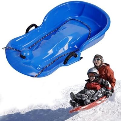 Plastic Snow Sled -Children's Sledge, Thickened Double Sledge, Sledge with Backrest, Sledge with Brake Pull Rope