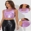 Allegra K Metallic Crop Top for Women's Sleeveless Cut Out Party Clubwear Holographic Tank Tops X-Large Light Purple view 4