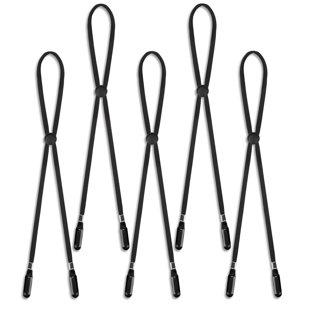 5 Pcs Adjustable Hat Strap Clips - Elastic Removable Chin Cord, Windproof Anti-Lost Cap Strap for Golfing, Boating, Fishing - Outdoor Black