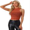 Allegra K Star Mesh Crop Top for Women's Metallic Mock Neck Sleeveless See Through Party Tank Top Large Orange view 1