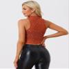 Allegra K Star Mesh Crop Top for Women's Metallic Mock Neck Sleeveless See Through Party Tank Top Large Orange view 3
